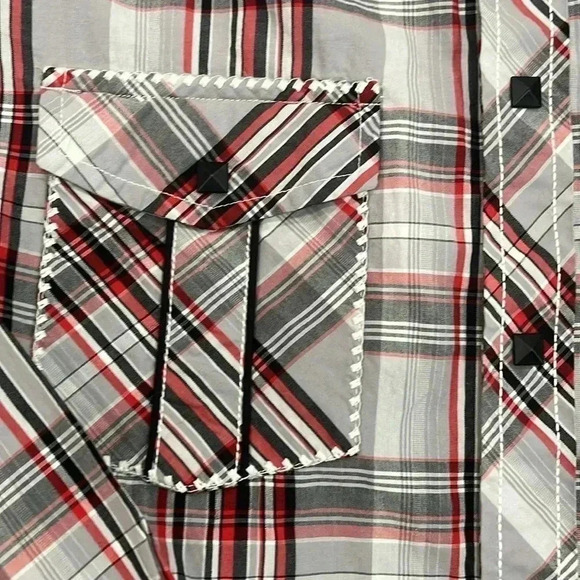 [M] Rock & Roll Cowboy Men's  Long Sleeve Red Plaid Western Snap Button Up Shirt - Picture 5 of 11